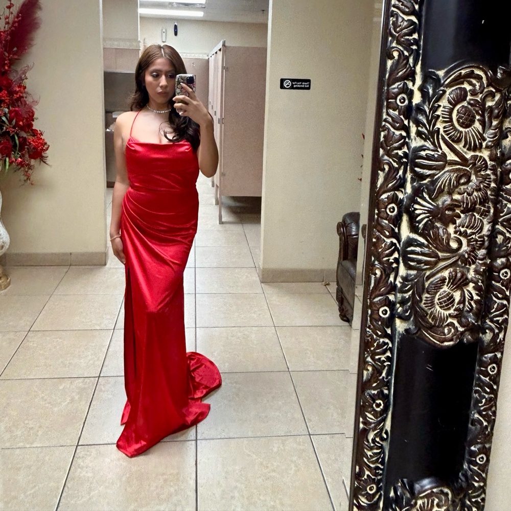 Satin red gown dress